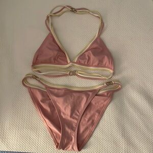 Auth CHANEL Pink/white/yellow Bikini bathing suit - size 40